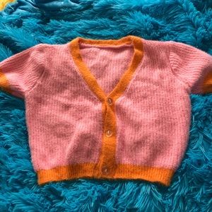 Pink & orange fuzzy sweater crop top size S